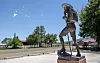 A sculpture of a Boy Scout looks out over an empty parking lot at Philmont Scout Ranch in 2020. This week the U.S. Supreme Court declined to take up an appeal challenging the Boy Scouts of America's bankruptcy plan, allowing some $2.5 billion in compensation payments to begin flowing to sexual abuse survivors in New Mexico and across the nation. Eddie Moore/Albuquerque Journal