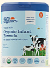 Container of Nara Organics Whole Milk Organic Infant Formula with a cow illustration on the label.