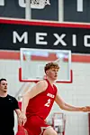 Fynn Lastring, the 6-foot-10 UNM Lobos freshman, works during an early July session at the Rudy Davalos Practice Facility at the Pit.