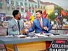 A television screenshot of the familiar site of a UNM Lobos and New Mexico State flag in the background of ESPM's College Game Day broadcast.