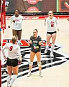 The UNM Lobos celebrate a point in their match vs. Cal Baptist on Friday, Aug. 28, 2026, in the Pit.